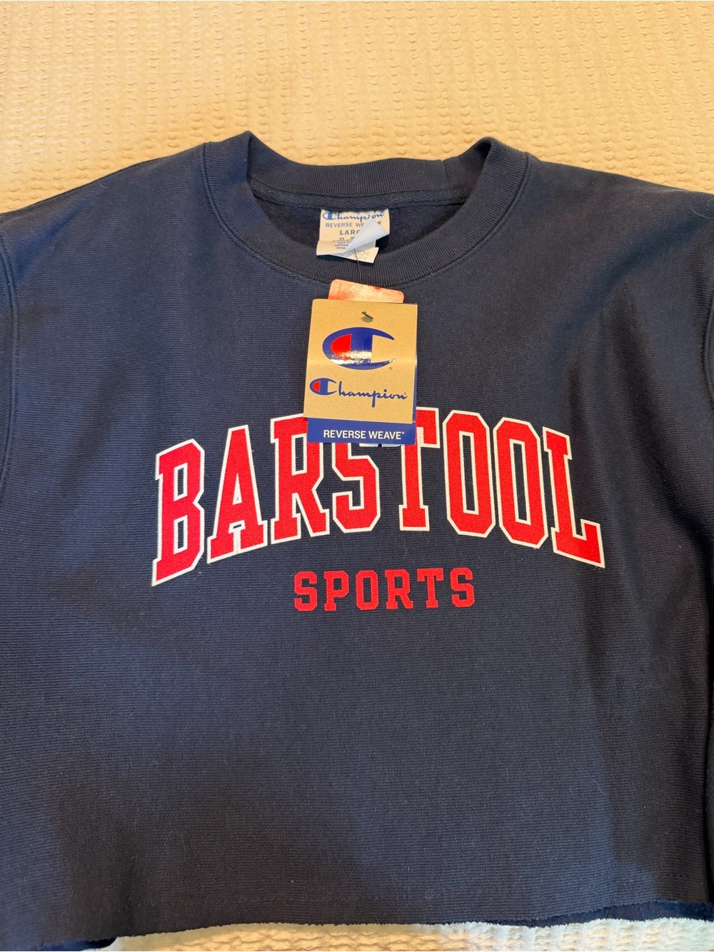 Champion Barstool Sports Navy Cropped Crewneck Sweatshirt